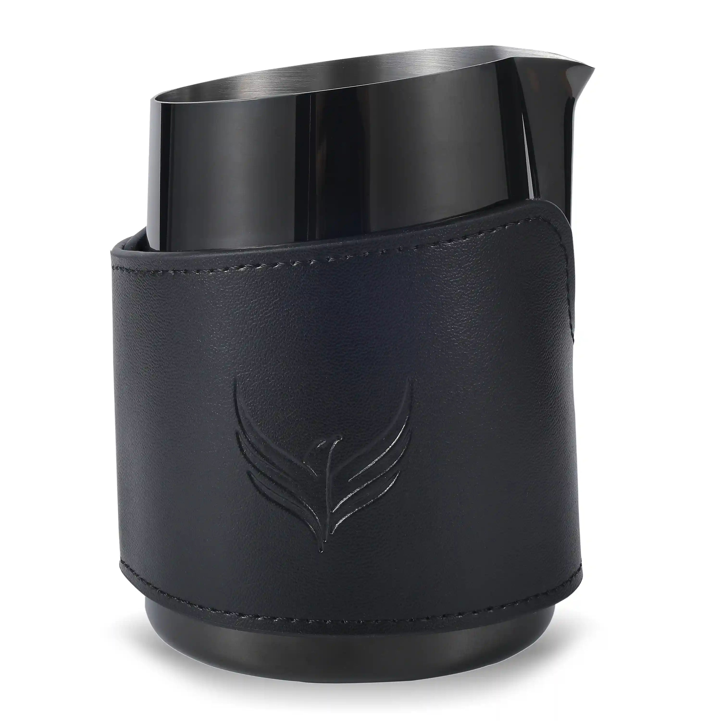 Espresso Pitcher For Latte Art Premium Handleless Design Stainless Steel Pitcher with Leather Sleeve
