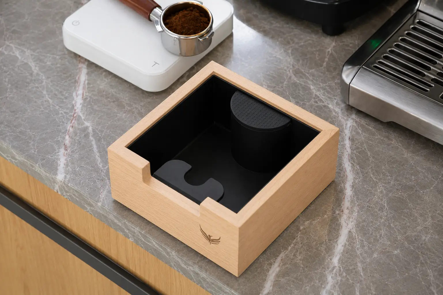 KNODOS Wooden Espresso Knock Box — Shock-Absorbent Bar, Removable Liner, Non-Slip Base - 3