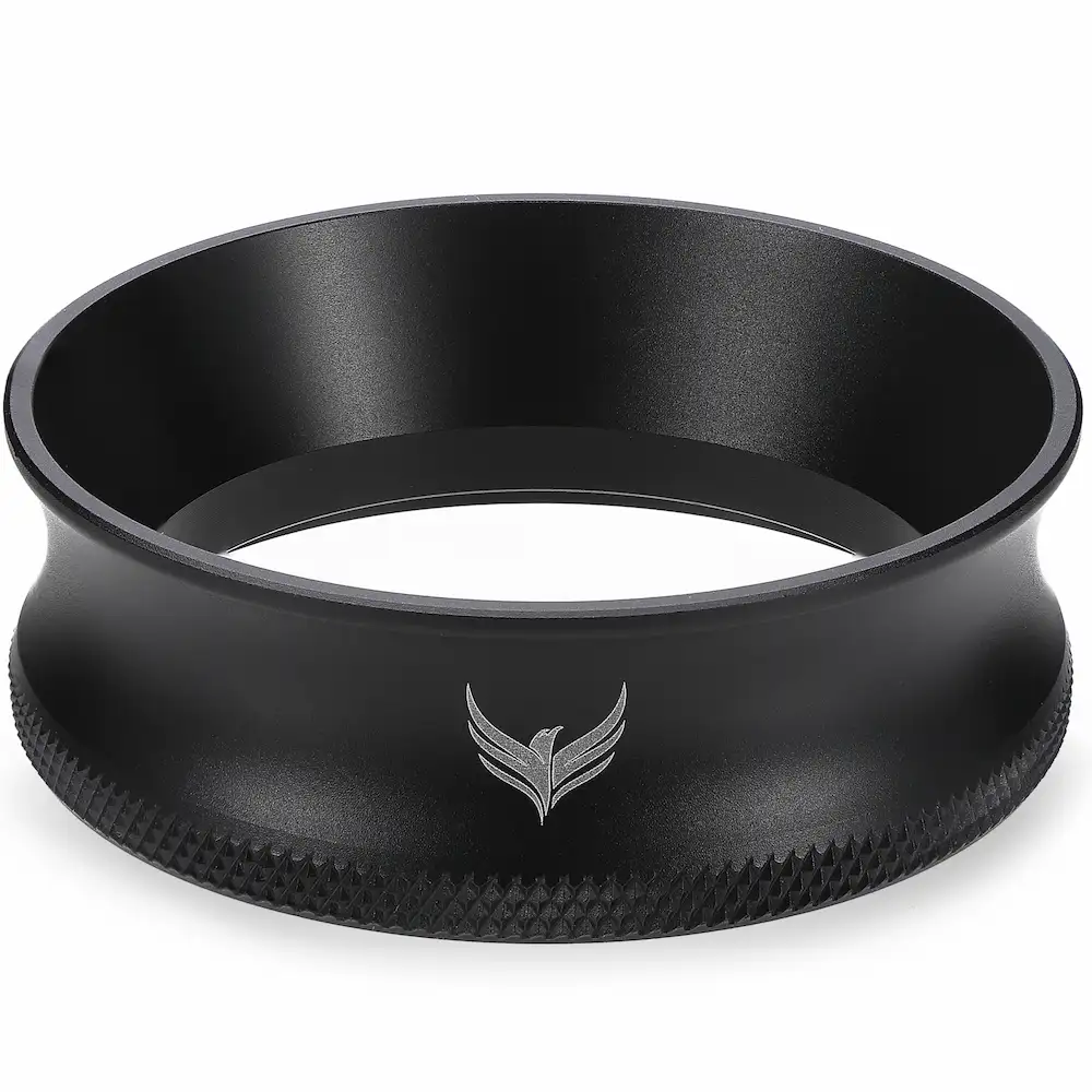 KNODOS 58mm Black Magnetic Dosing Funnel and Espresso Puck Screen Set — Anodized Aluminum - 6