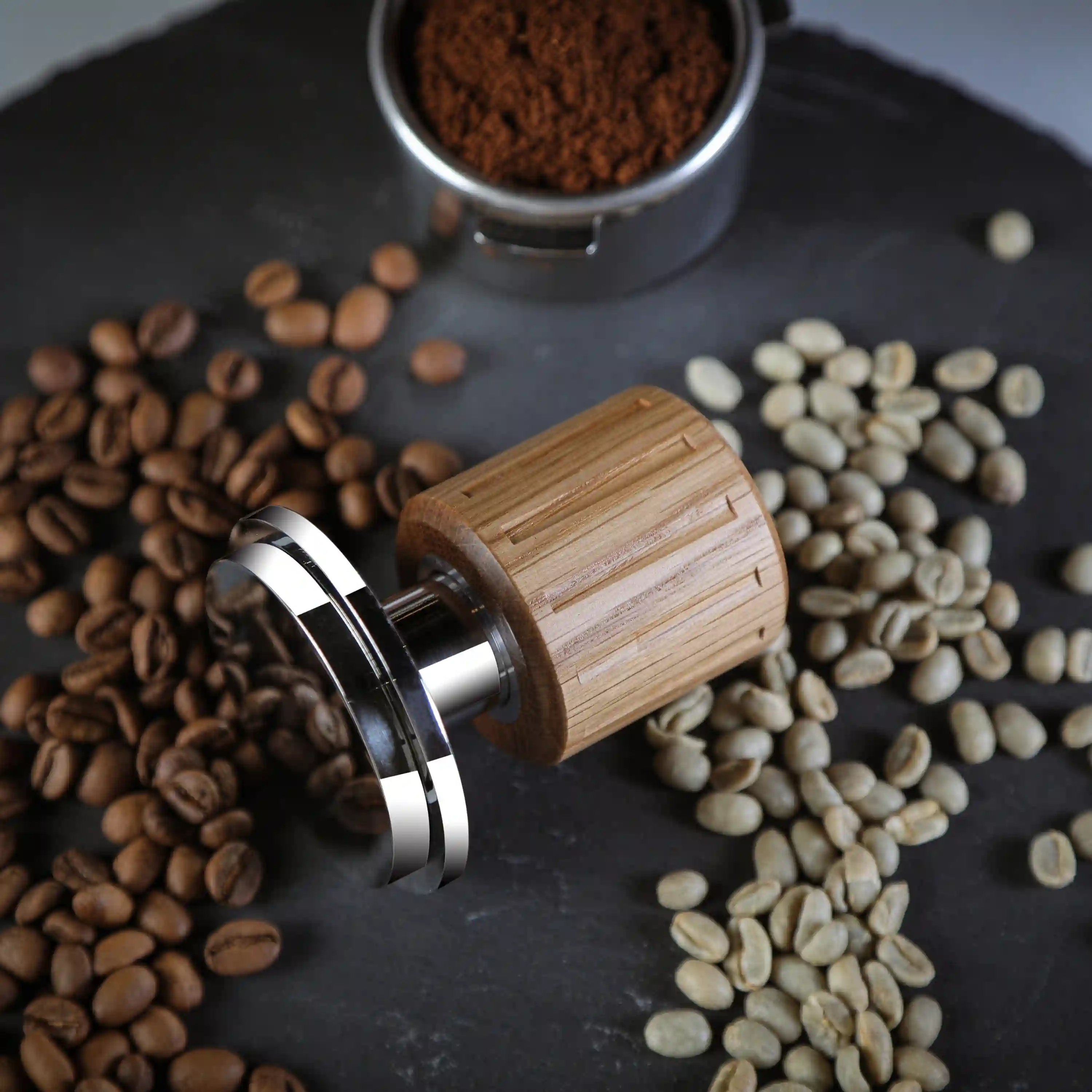 KNODOS Echo Self-Leveling Coffee Tamper 54mm for Breville – Calibrated 30lb Click, 53.3mm Oak Handle - 3