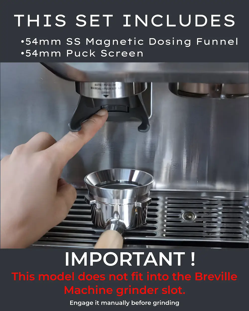 KNODOS 54mm Espresso Dosing Funnel and Puck Screen Set — Stainless Steel Magnetic for Breville - 4