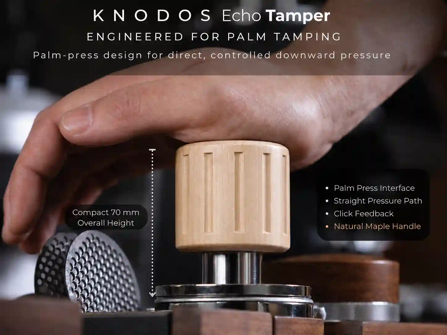 KNODOS Echo 58.5mm Espresso Tamper for VST & IMS Baskets – Calibrated 30lb Click, Self-Leveling Precision Maple - 5