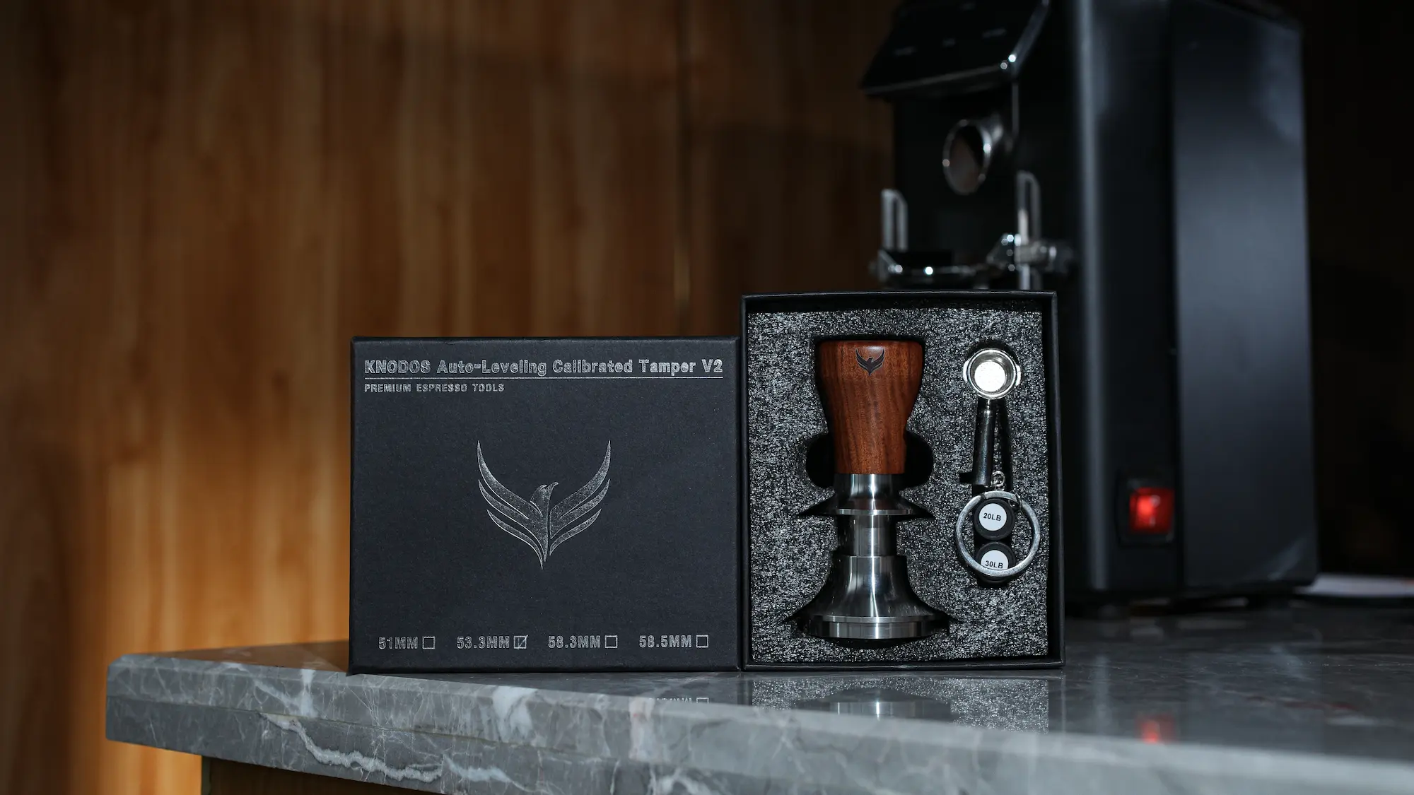 51mm Rosewood Calibrated Espresso Tamper with 20lb, 25lb & 30lb Springs for Delonghi, Casabrews, Smeg - 4