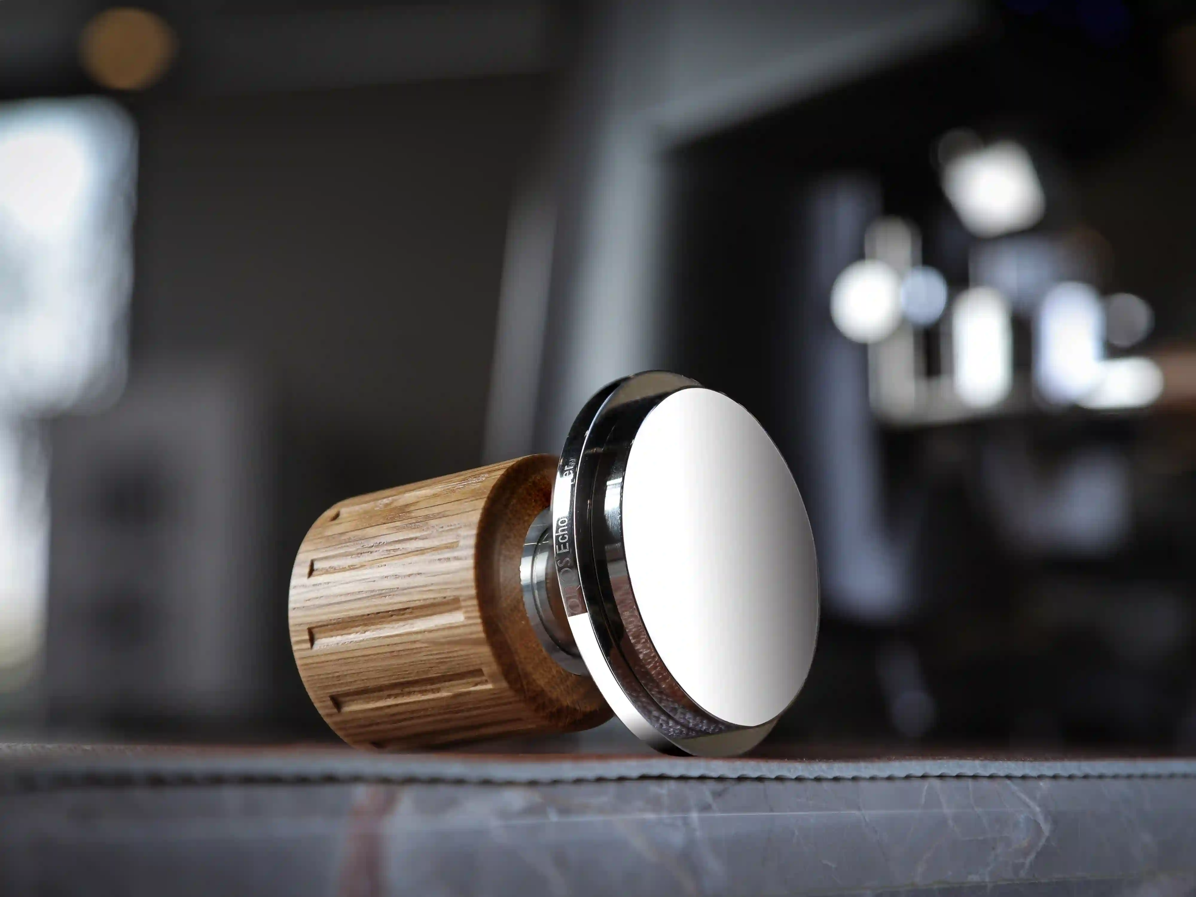 KNODOS Echo Flat-Base Tamper 58.5mm for VST & IMS Baskets – Calibrated 30lb Click, Auto-Leveling Oak - 3