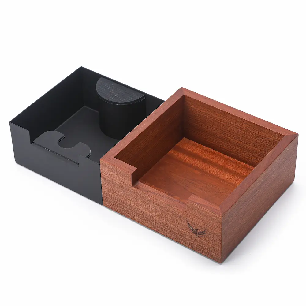 KNODOS Rosewood Espresso Knock Box V3 — Shock-Absorbent Bar, Removable Liner, Non-Slip Base - 5
