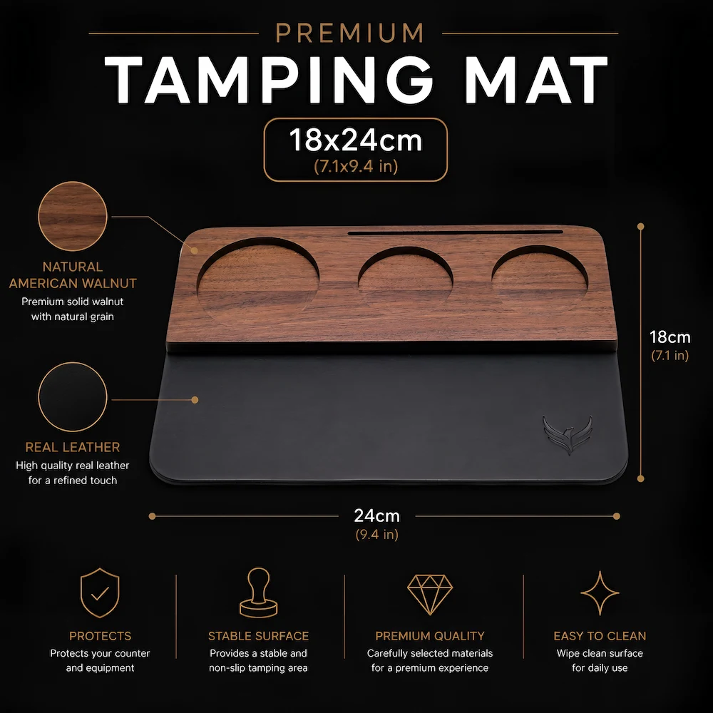 KNODOS 58mm Walnut & Leather Espresso Tamping Mat — Counter Protector & Tool Organizer - 4