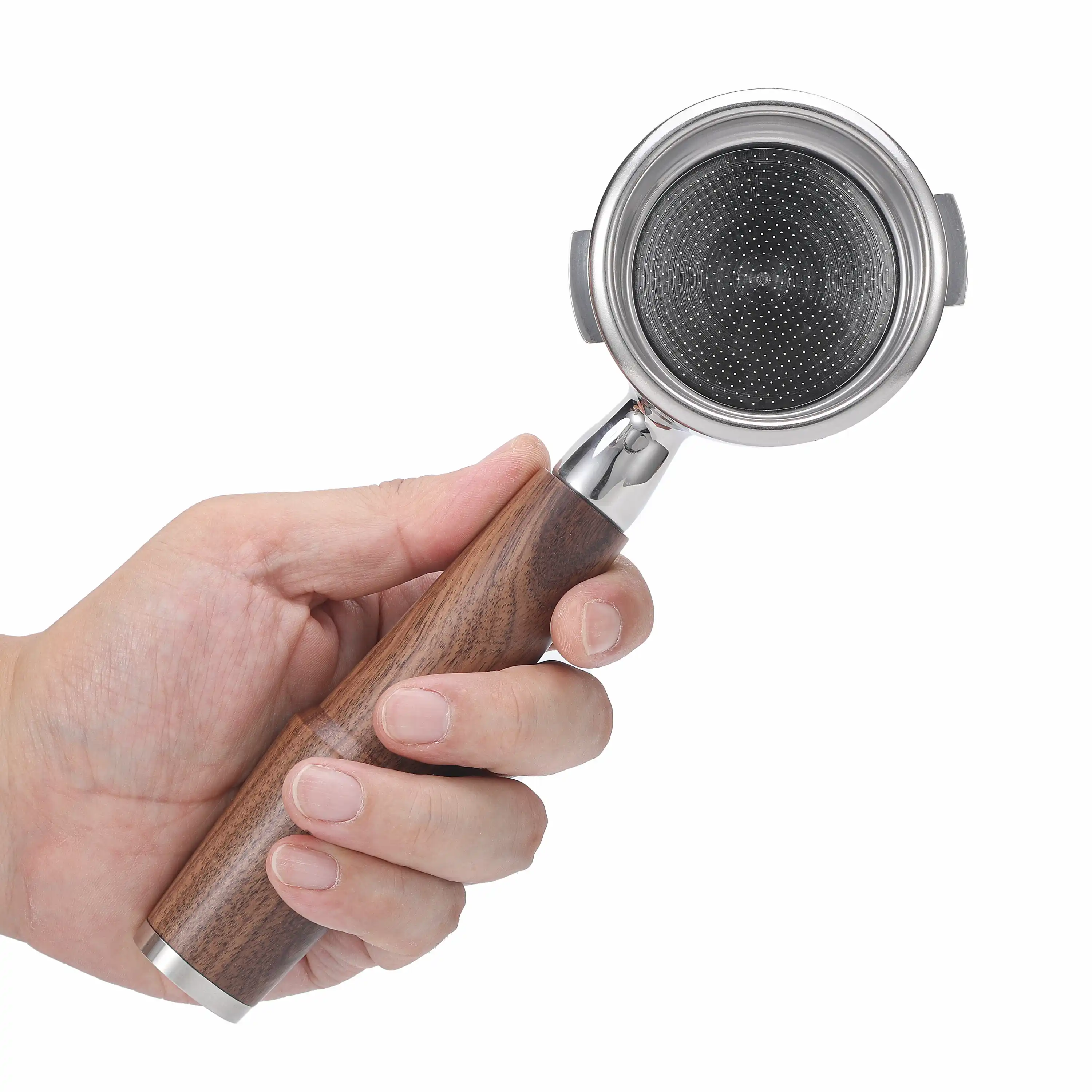 KNODOS 58mm Bottomless Portafilter for Gaggia Classic, Classic Pro, E24 & Evo with Walnut Handle and 18-21g Basket