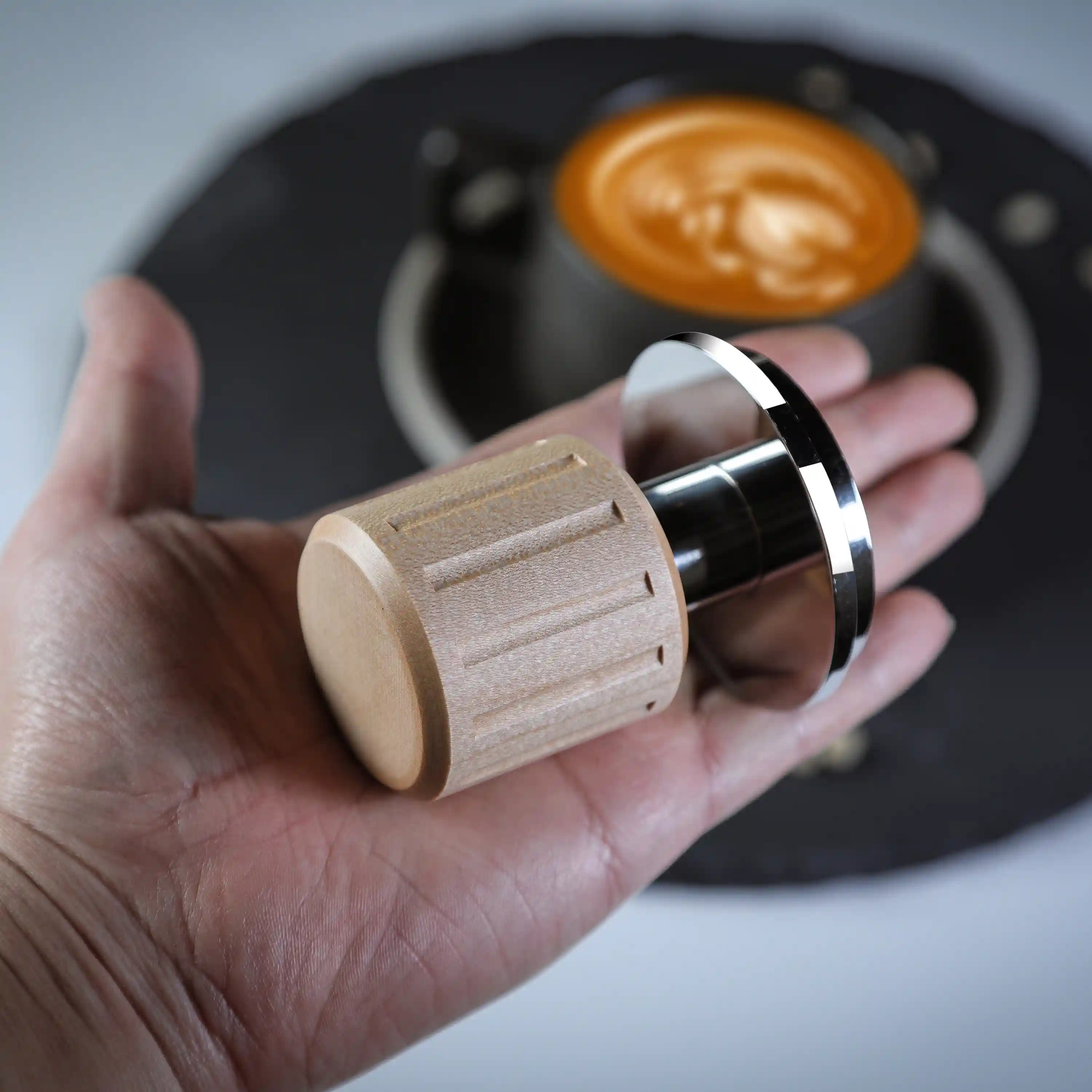 KNODOS Echo 58mm Espresso Tamper for E61, Rocket & Gaggia – Calibrated 30lb Click, 58.3mm Self-Leveling Maple - 4