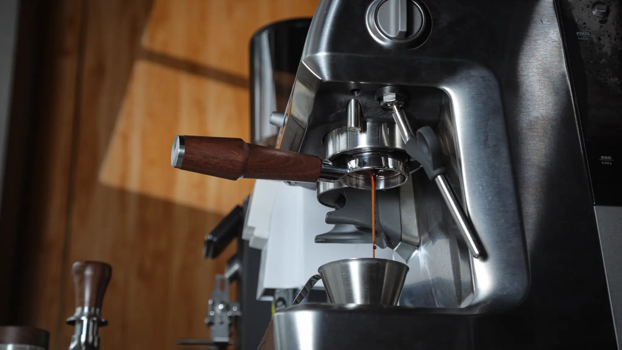 KNODOS 54mm Walnut Bottomless Portafilter for Breville — 3-Ear, 18–21g Basket Included - 5