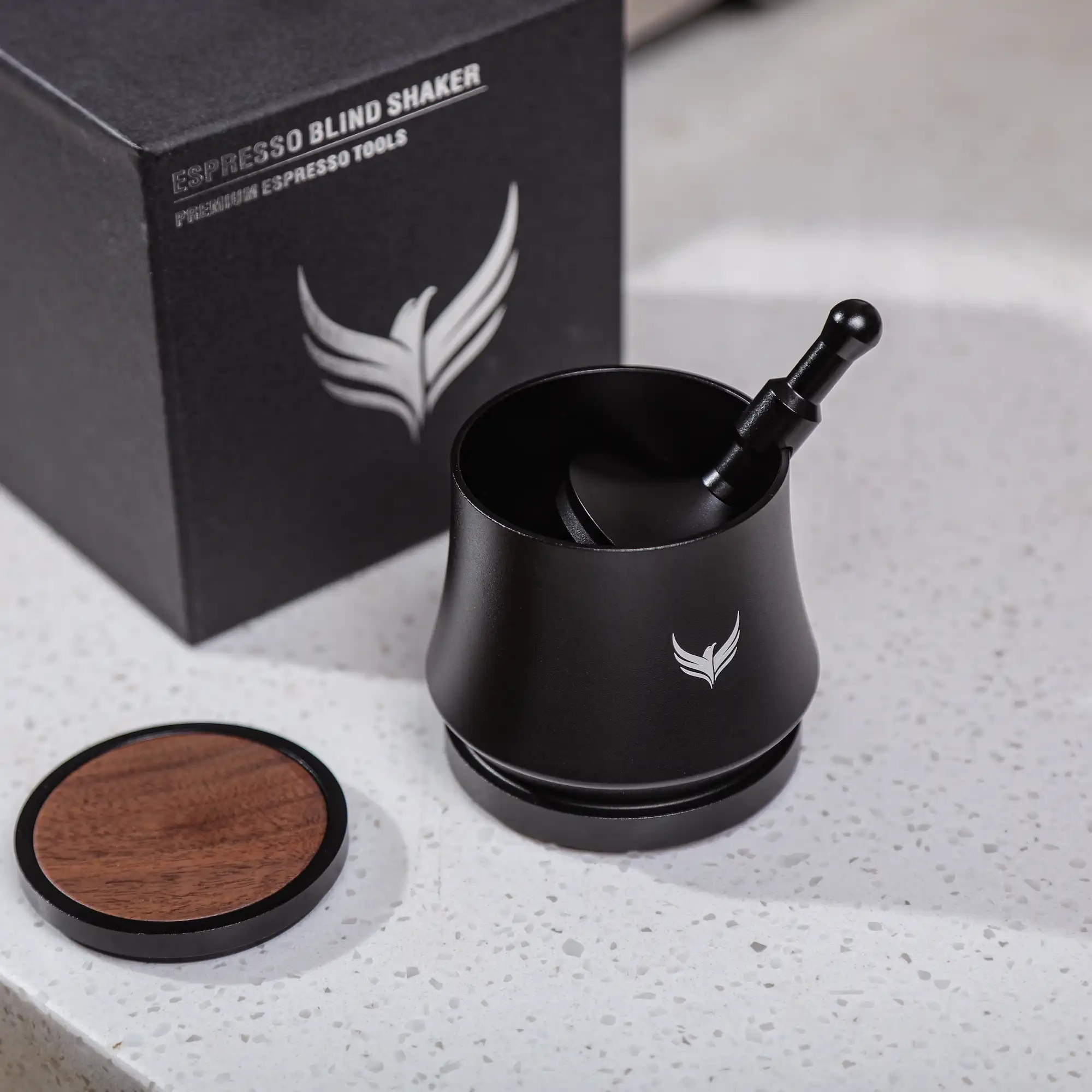 KNODOS 54mm Blind Espresso Shaker with Walnut Lid — Magnetic Dosing Cup for Breville, Grounds Distribution Tool - 5