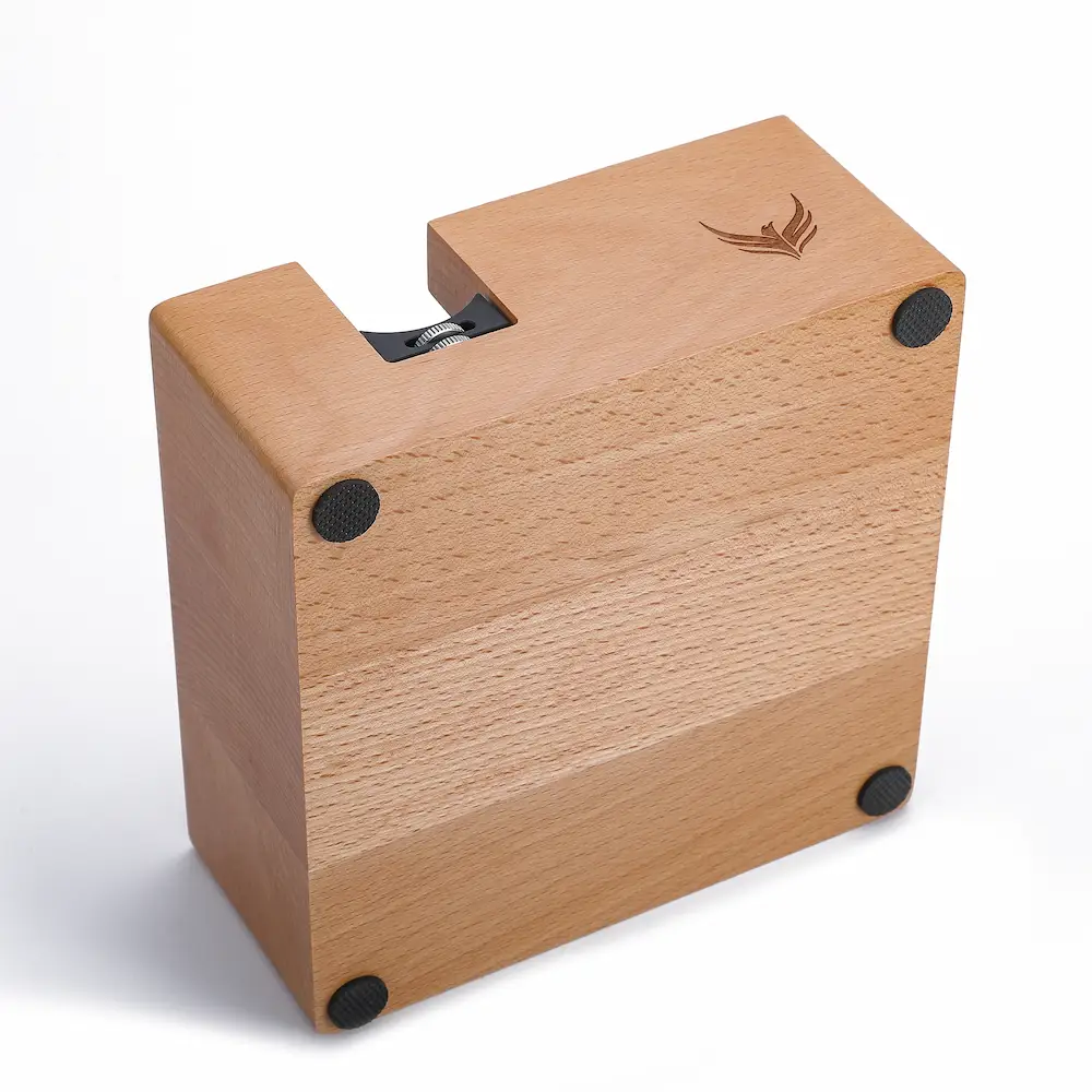 KNODOS 58mm Beech Wood Espresso Tamping Station V3 — 7-Slot Organizer & Portafilter Stand - 4