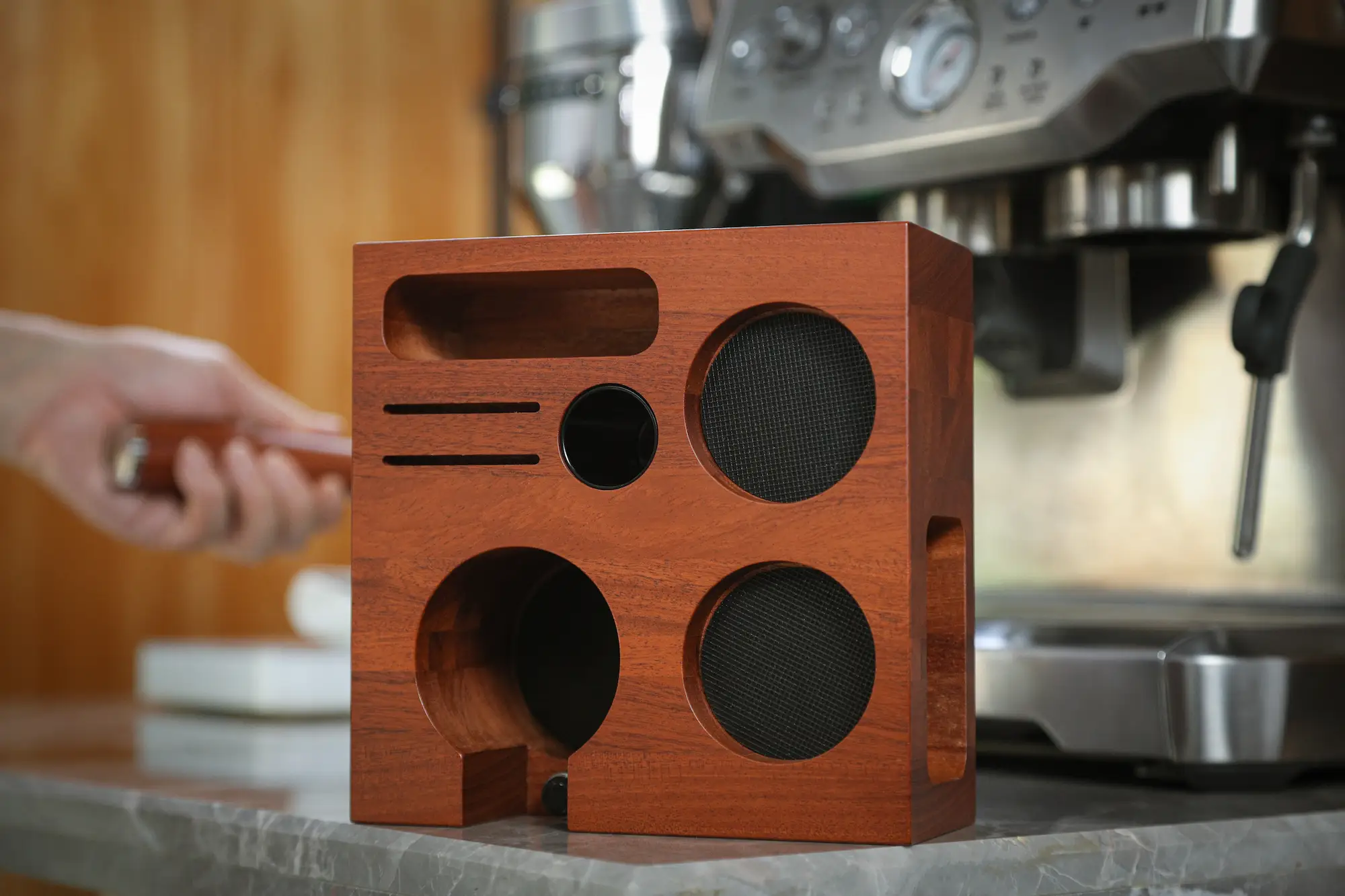 KNODOS 54mm Espresso Accessories Organizer & Tamping Station V3 for Breville — Rosewood, 8 Slots - 4