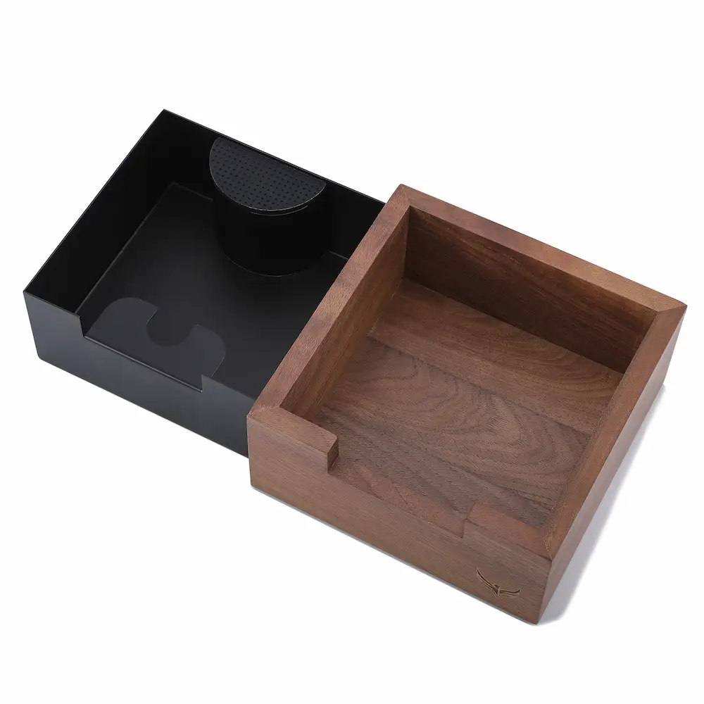 KNODOS Walnut Espresso Knock Box — Shock-Absorbent Bar, Removable Liner, Non-Slip Base - 6