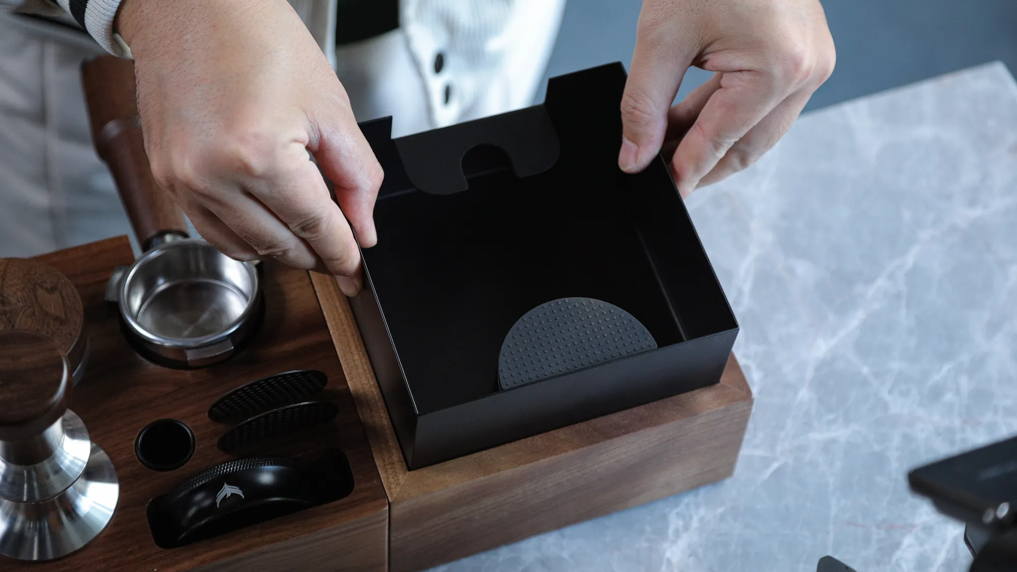 Wooden Espresso Knock Box Walnut Dump Bin for Coffee Grounds Disposal Durable, Shock-Absorbent  - 5