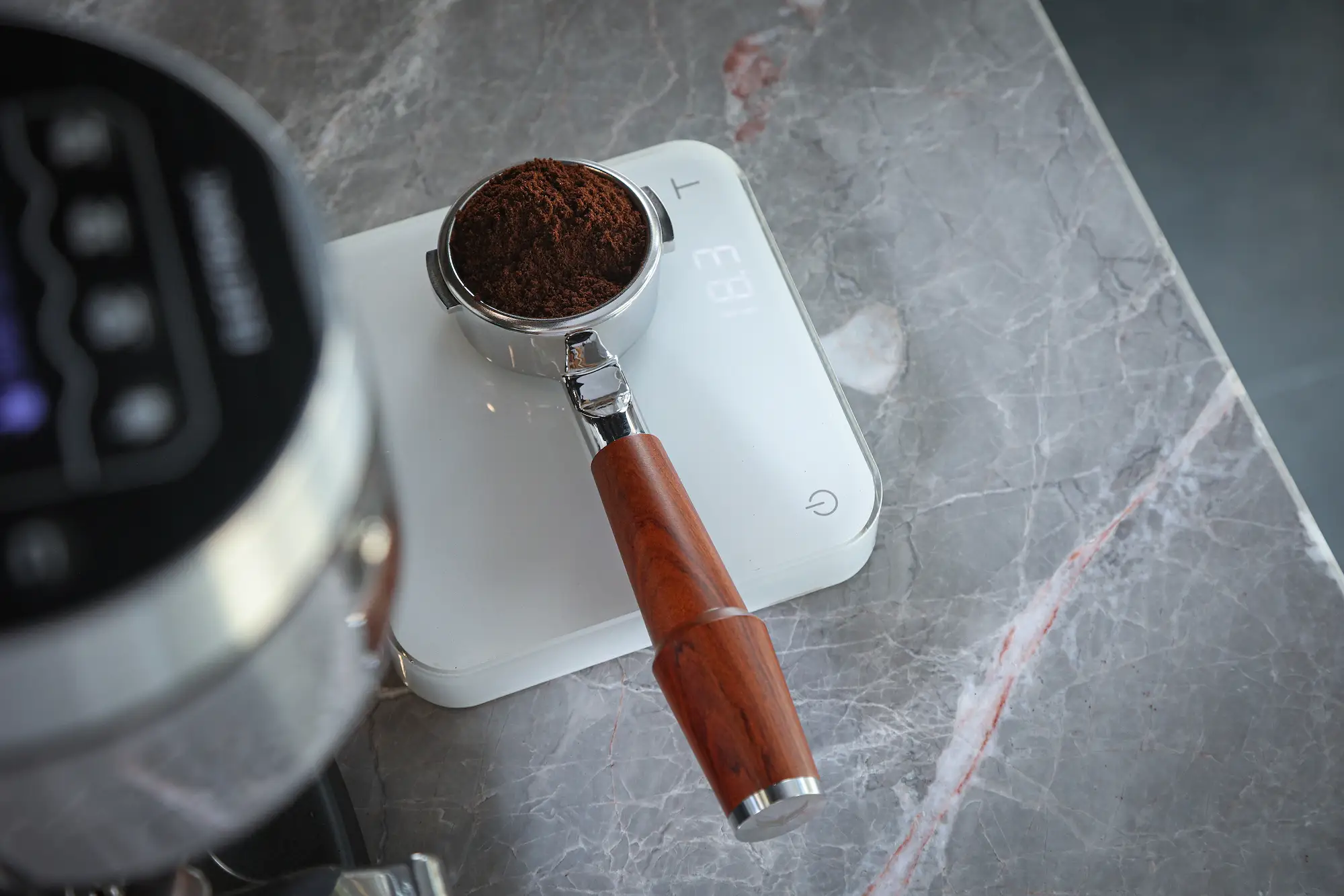 KNODOS 58mm Rosewood Bottomless Portafilter for Breville Dual Boiler & Oracle — 2-Ear, 18–21g Basket - 5