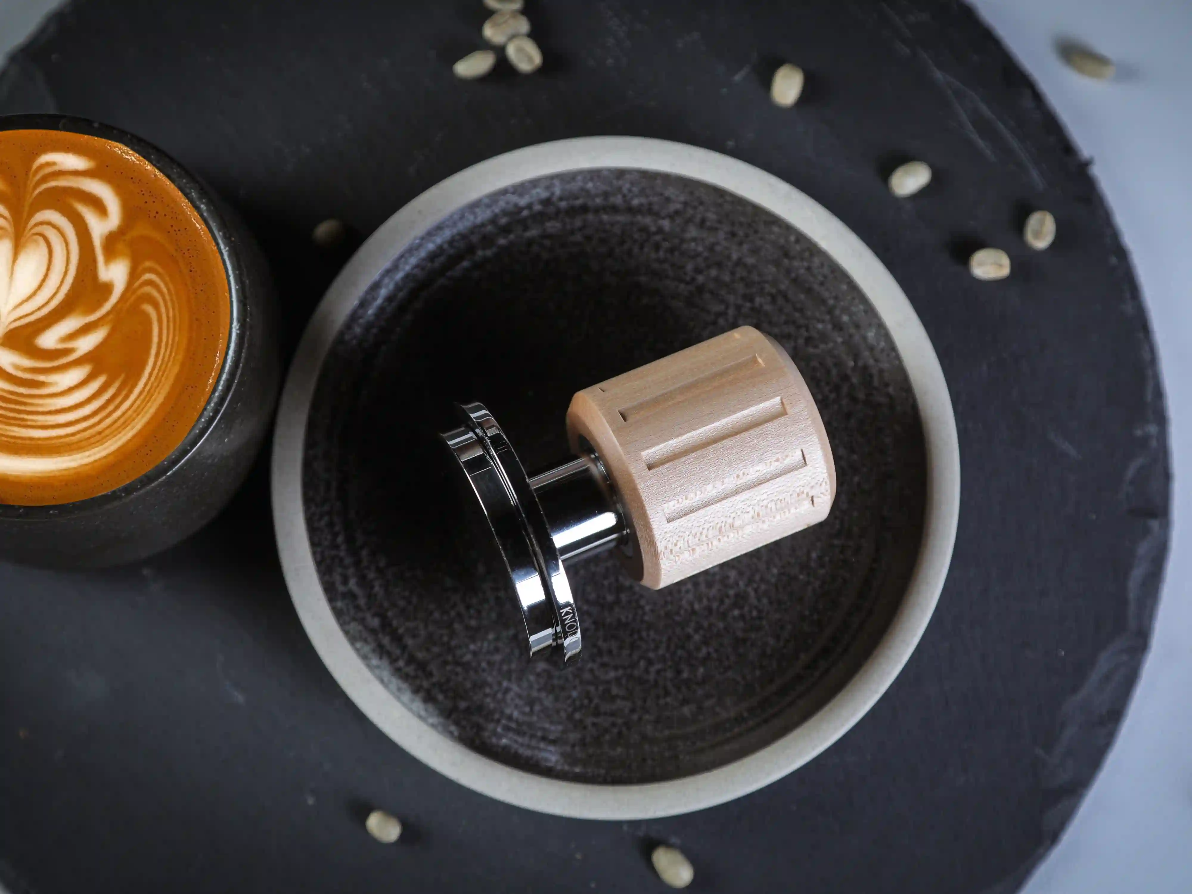KNODOS Echo Spring-Loaded Espresso Tamper 54mm for Breville & Sage – Calibrated 30lb Click, 53.3mm Self-Leveling Maple - 3