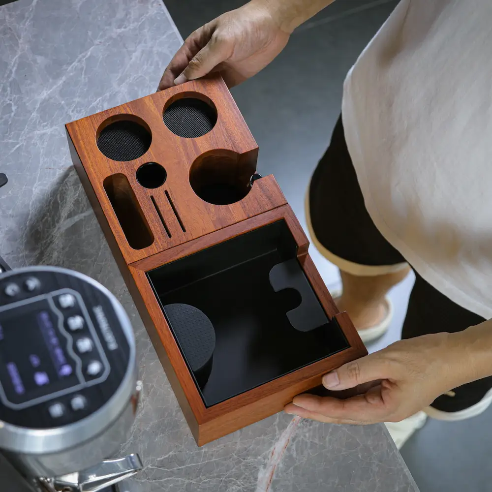 KNODOS 54mm Espresso Accessories Organizer & Tamping Station V3 for Breville — Rosewood, 8 Slots - 5