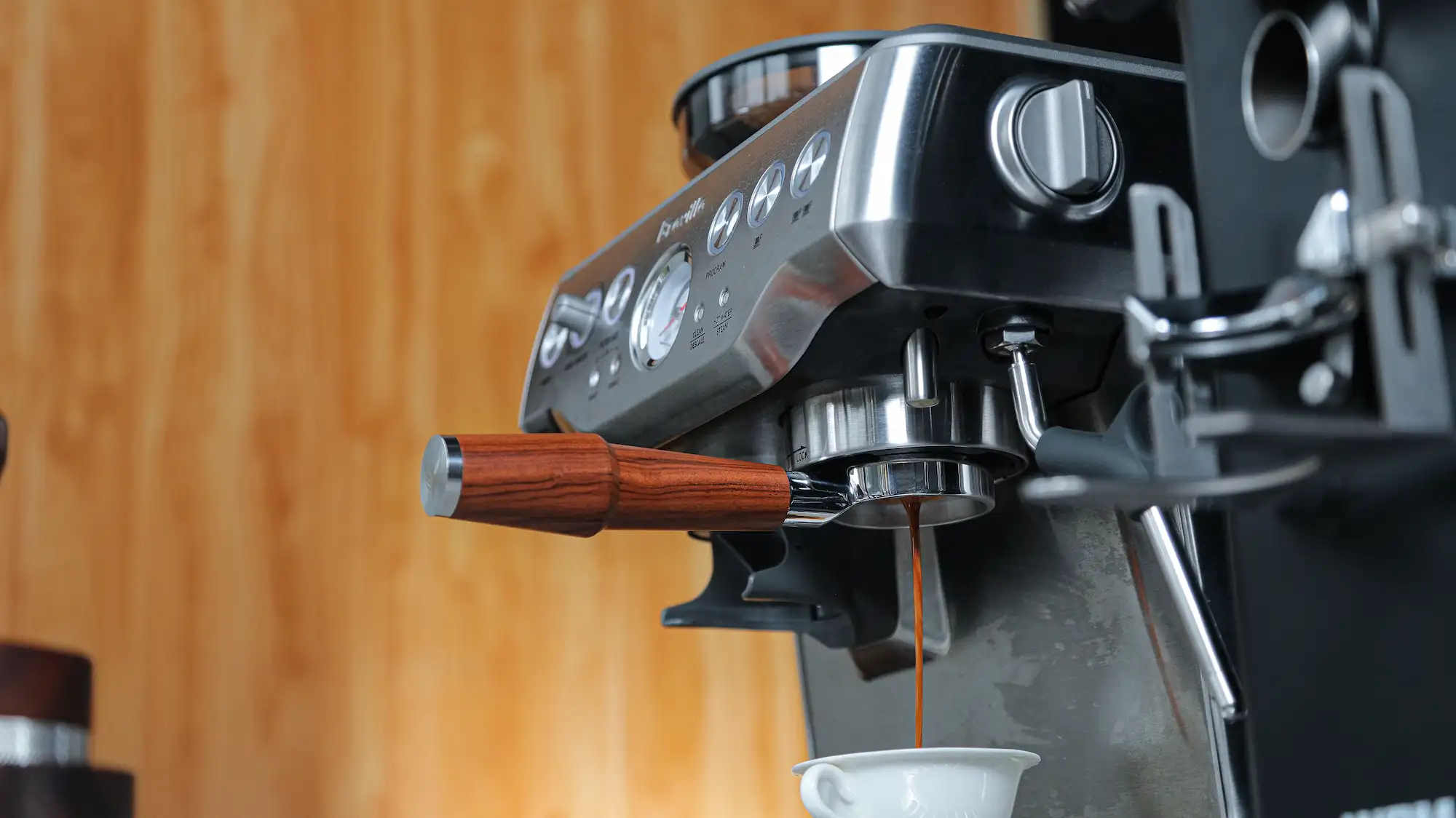 KNODOS 54mm Rosewood Bottomless Portafilter for Breville — 3-Ear, 18–21g Basket Included - 3