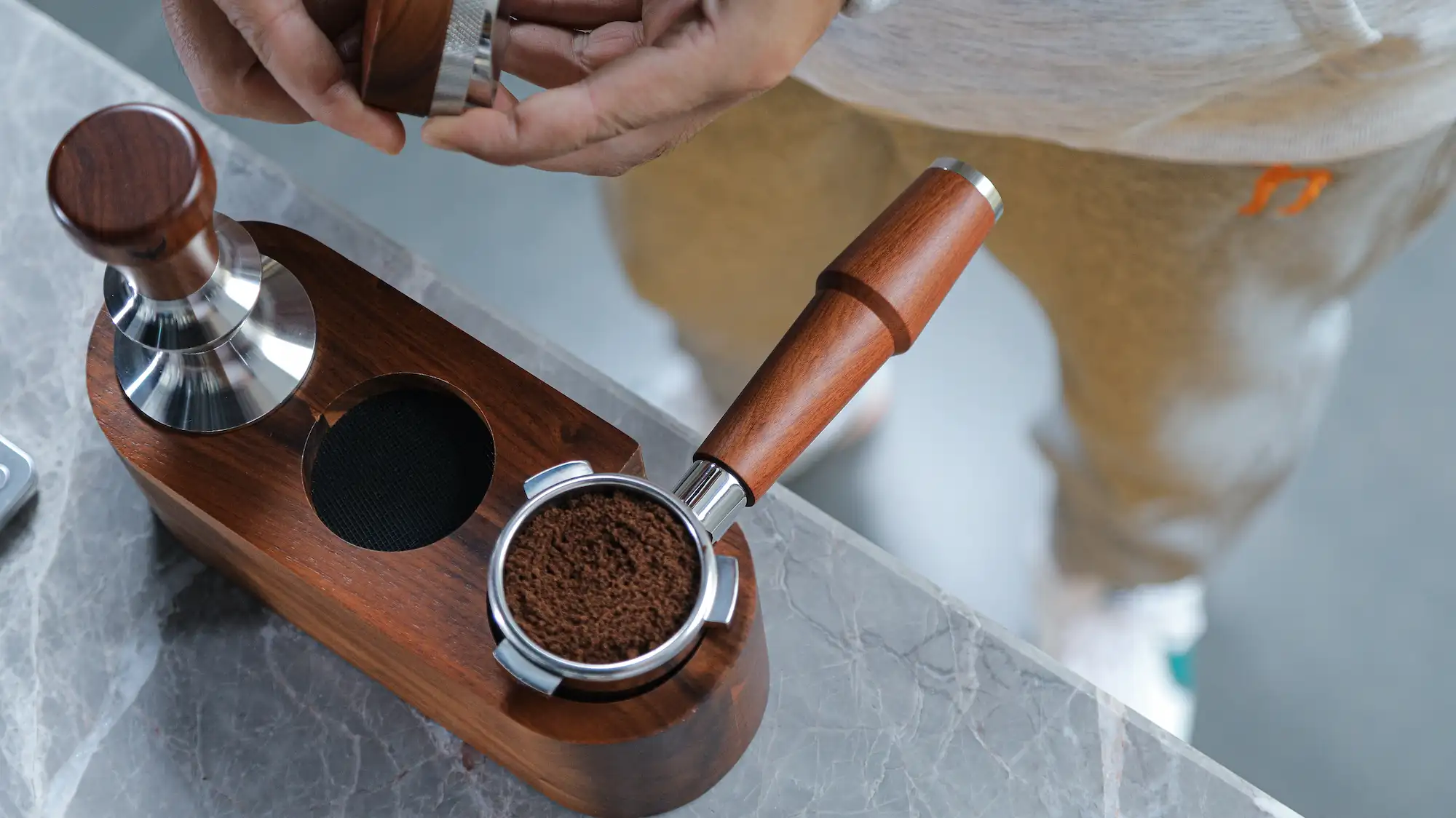 KNODOS 54mm Rosewood Bottomless Portafilter for Breville — 3-Ear, 18–21g Basket Included - 6