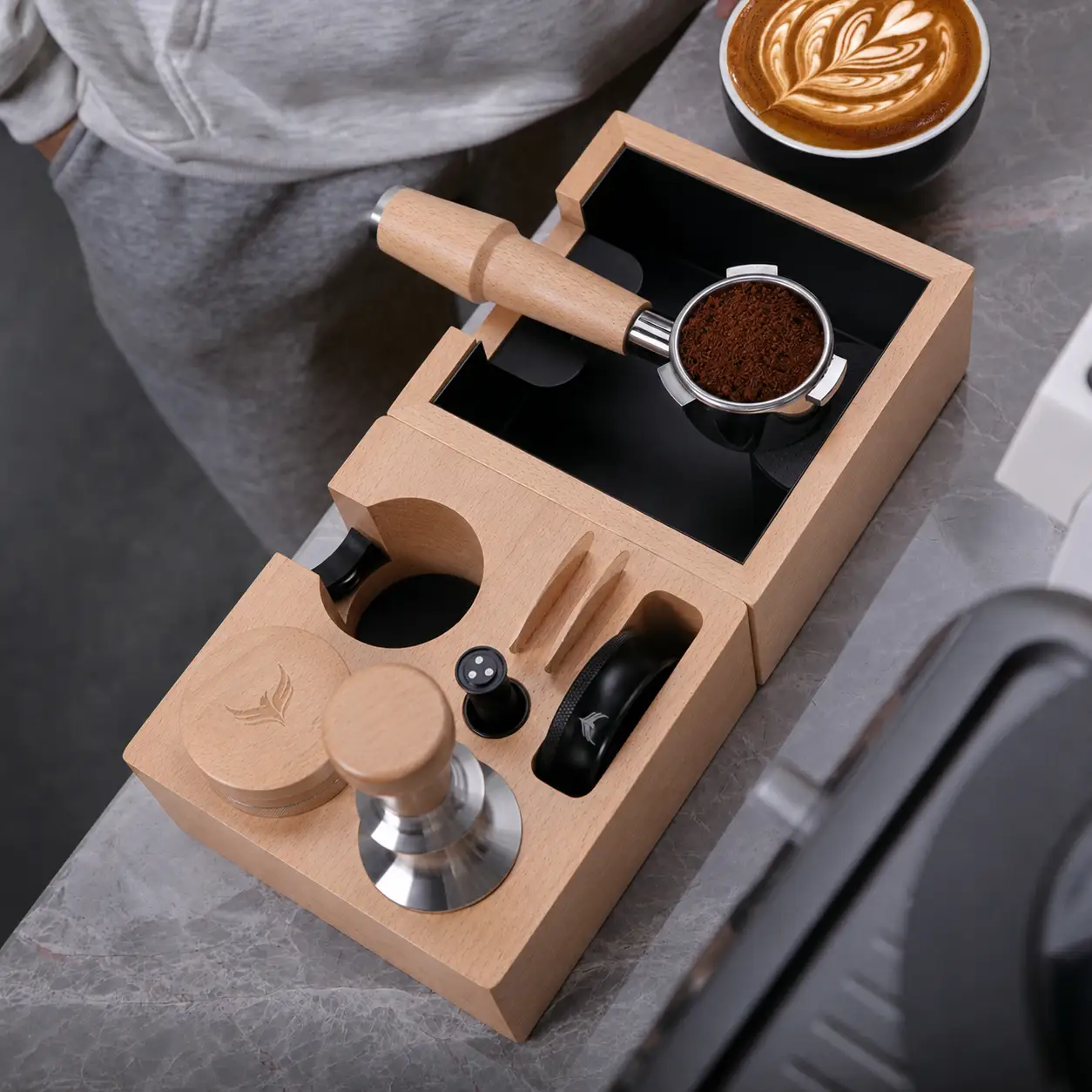 KNODOS Wooden Espresso Knock Box — Shock-Absorbent Bar, Removable Liner, Non-Slip Base - 5