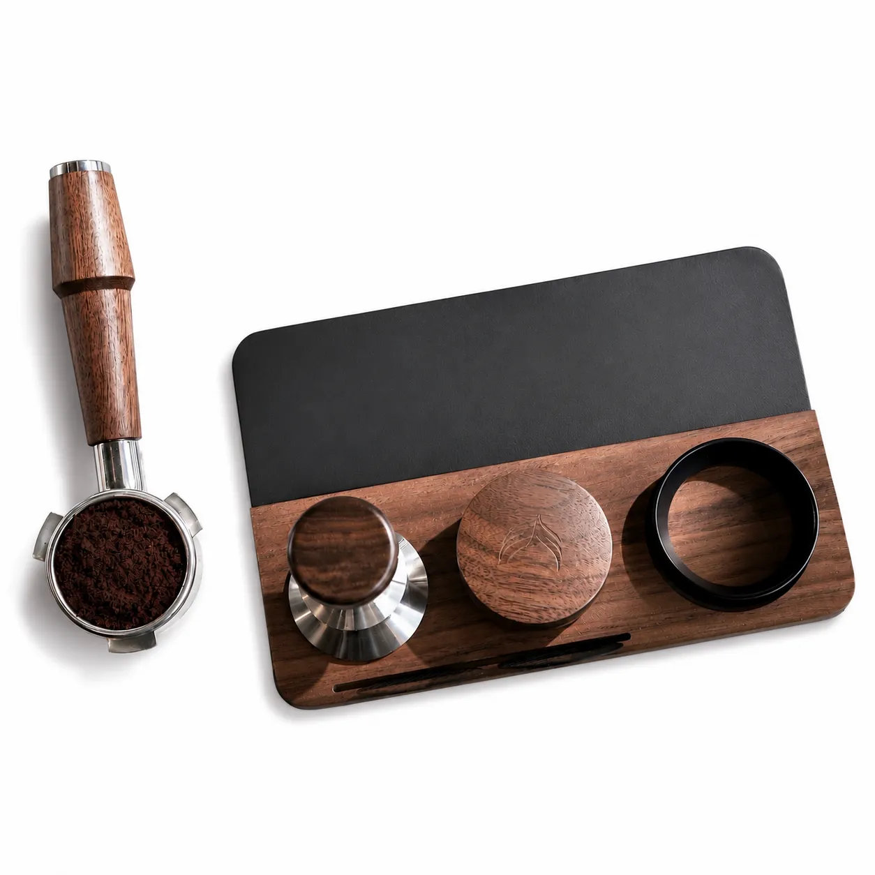 KNODOS Espresso Accessories Bundle — Walnut Tamping Mat Workstation Set - 1