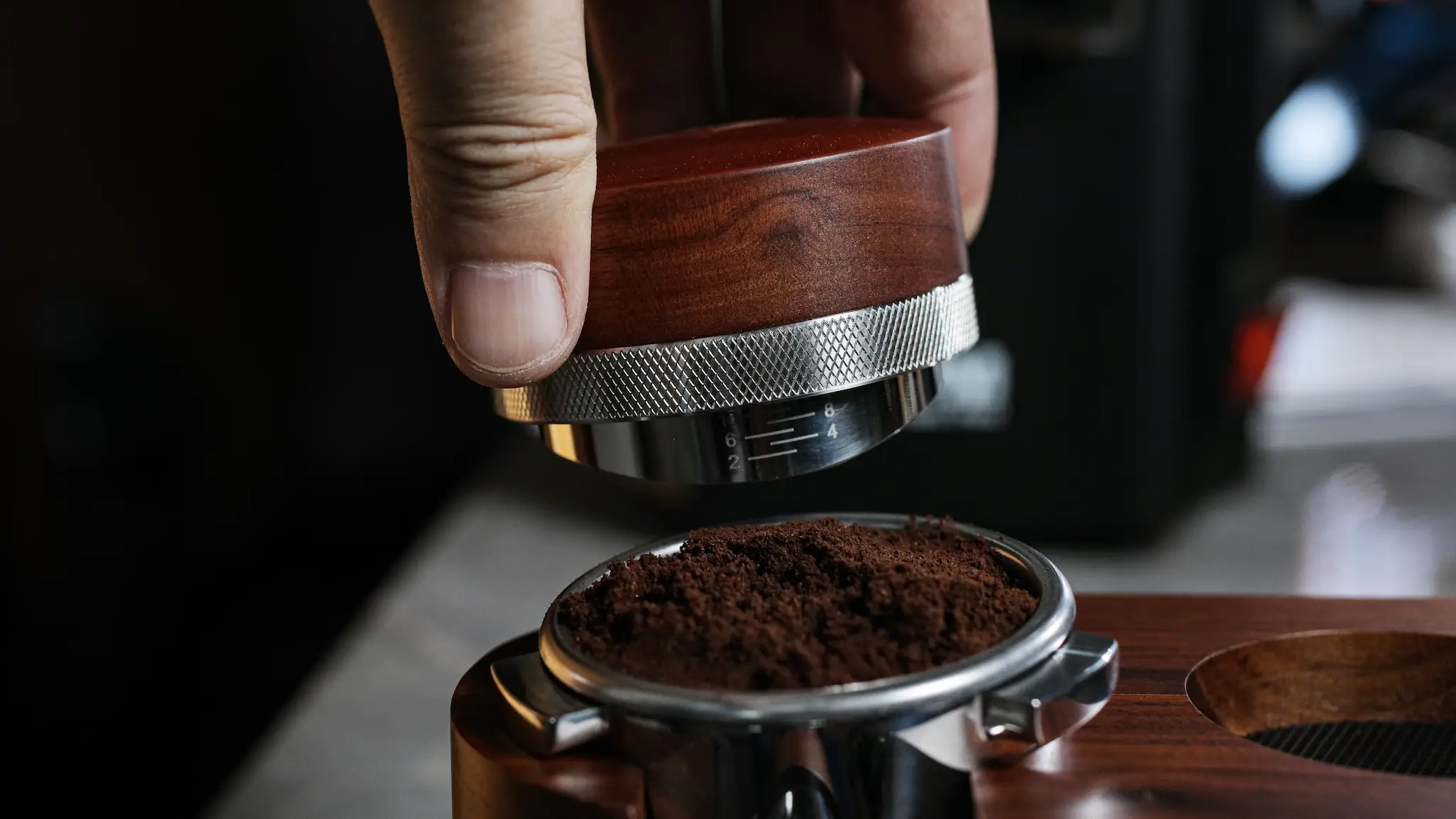 KNODOS 54mm Rosewood Espresso Distribution Tool for Breville — Adjustable Coffee Leveler - 4