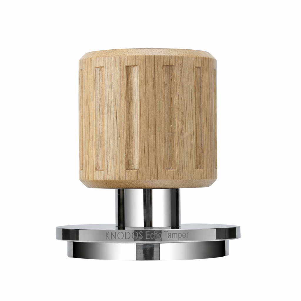 KNODOS Echo Self-Leveling Coffee Tamper 54mm for Breville – Calibrated 30lb Click, 53.3mm Oak Handle