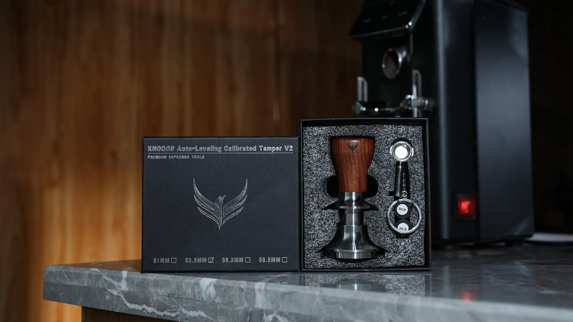 KNODOS Rosewood 58mm Espresso Tamper — 58.35mm Precision Base, Spring-Loaded, Auto-Leveling - 3