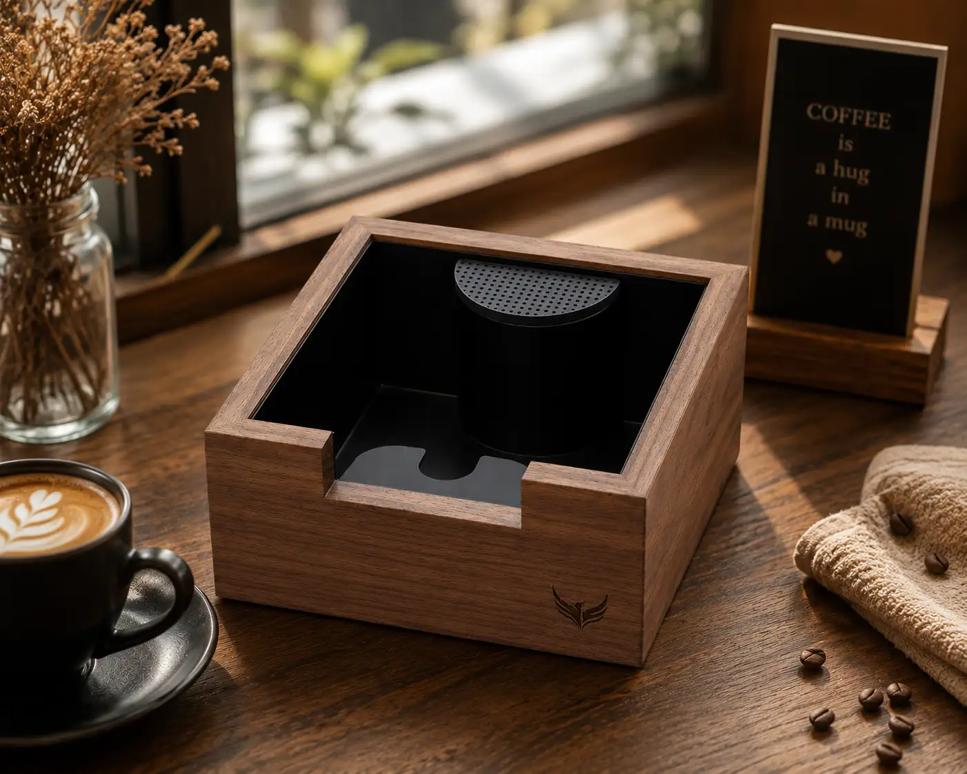 KNODOS Walnut Espresso Knock Box — Shock-Absorbent Bar, Removable Liner, Non-Slip Base - 2