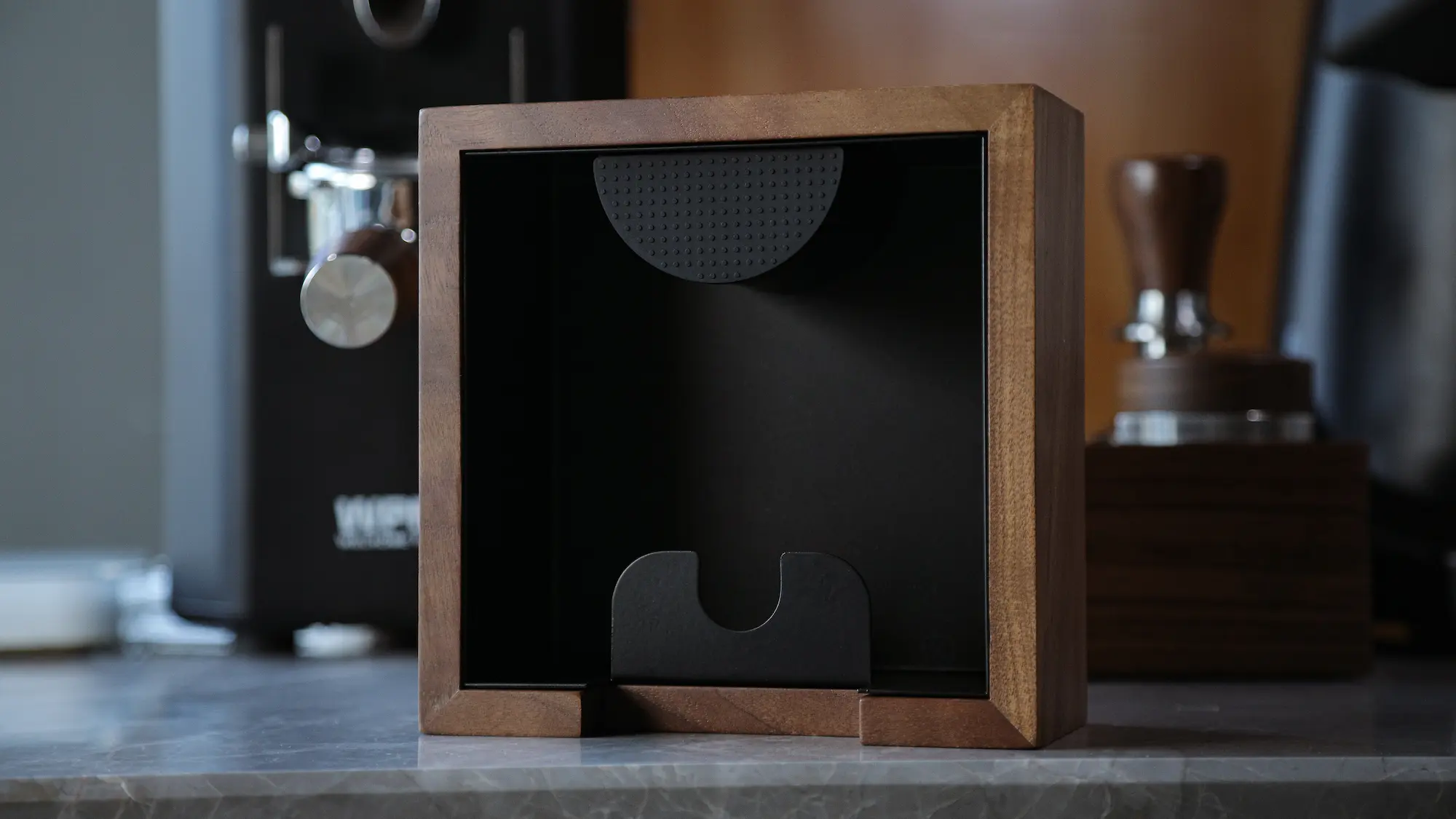 KNODOS Walnut Espresso Knock Box — Shock-Absorbent Bar, Removable Liner, Non-Slip Base - 3