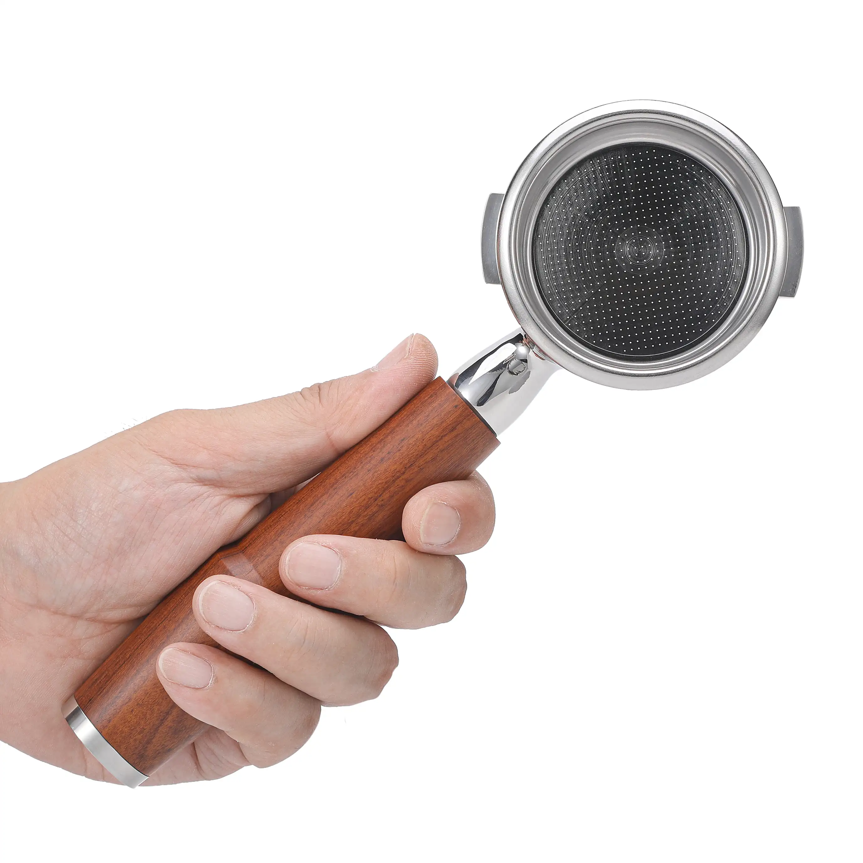 KNODOS 58mm Bottomless Portafilter for Gaggia Classic, Classic Pro, E24 & Evo with Rosewood Handle and 18-21g Basket