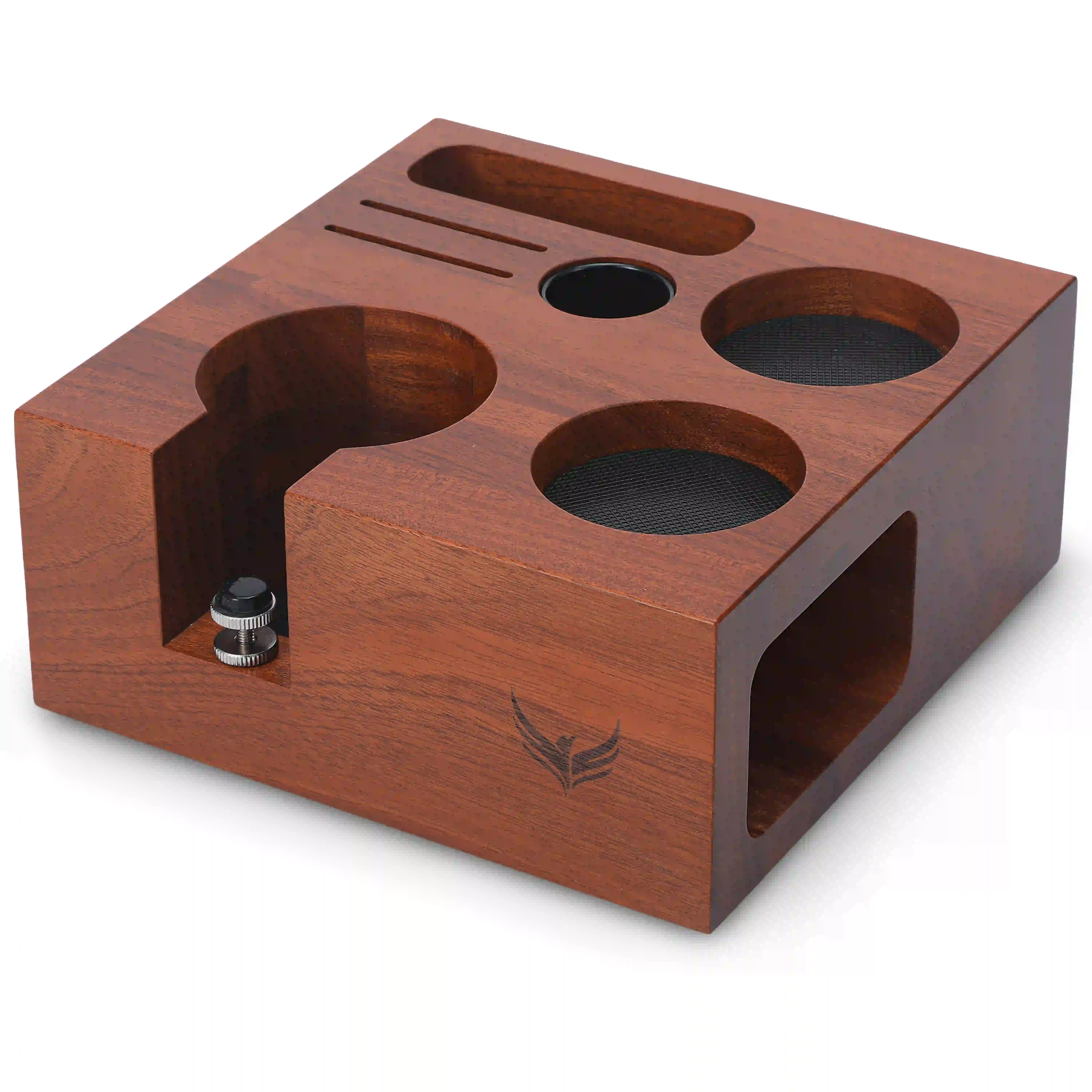 Espresso Accessories Organizer Box 58mm Tamping Station Rosewood Espresso Tools Stand for Tamper, Portafilter, Distributor, Funnel, WDT and Filter Basket - 1