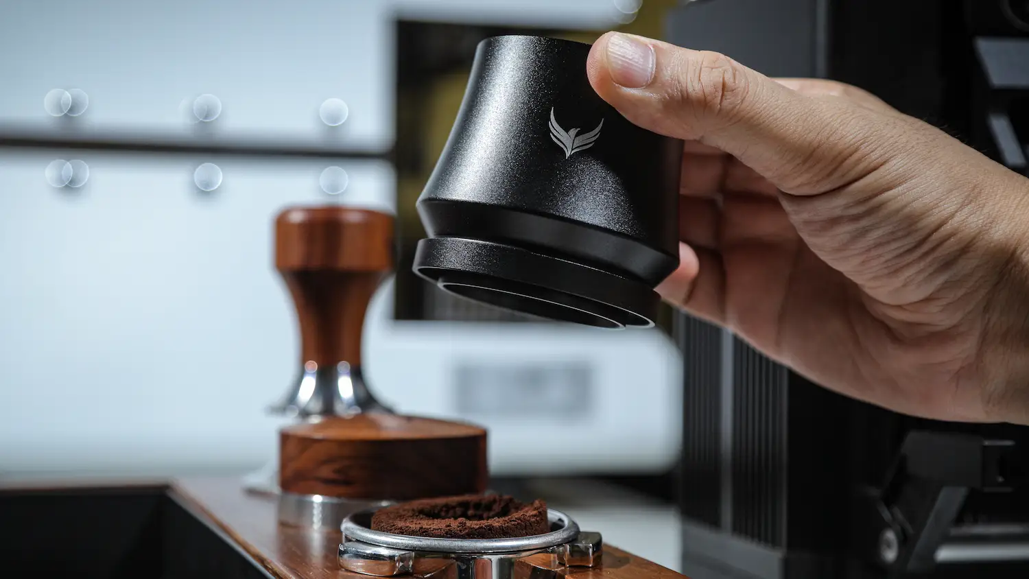 KNODOS 54mm Blind Espresso Shaker with Walnut Lid — Magnetic Dosing Cup for Breville, Grounds Distribution Tool - 4