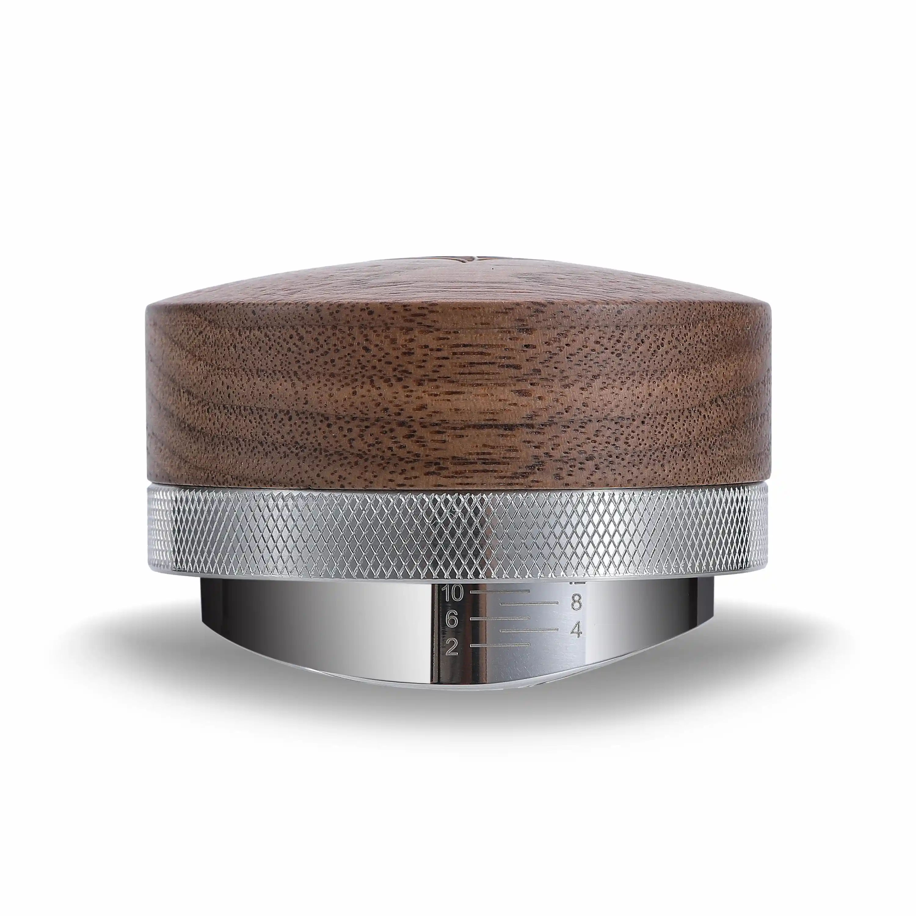 58.5mm Espresso Distributor Walnut Coffee Distribution Tool Adjustable Depth Stainless Steel Espresso Leveler