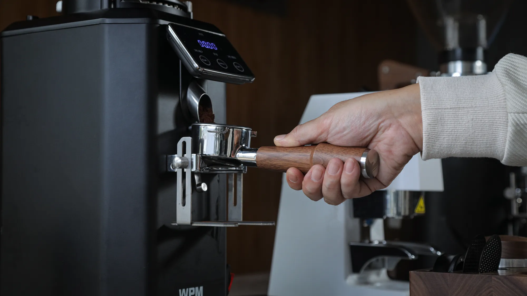 KNODOS 54mm Bottomless Portafilter for Breville with Walnut Handle, Includes 18–21g Basket - 5