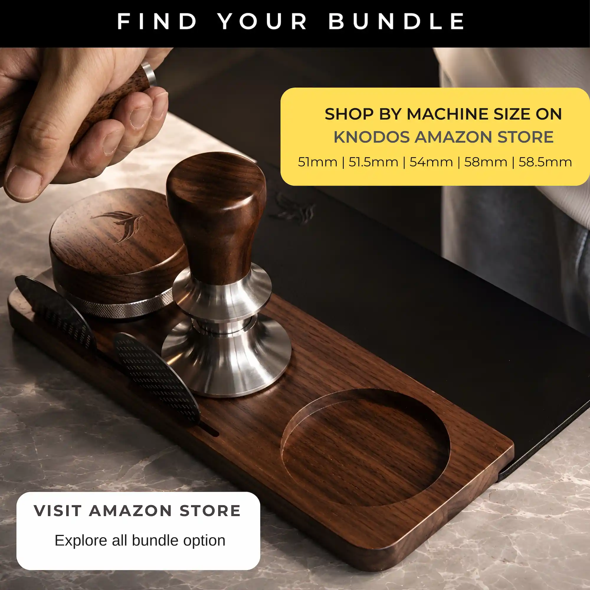 KNODOS Espresso Accessories Bundle — Walnut Tamping Mat Workstation Set - 3