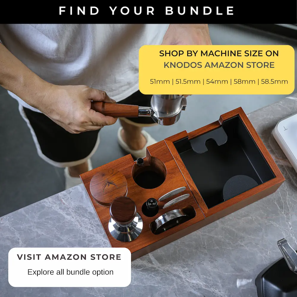 KNODOS Espresso Accessories Bundle — Rosewood Multi-Storage Tamping Workstation Set - 3
