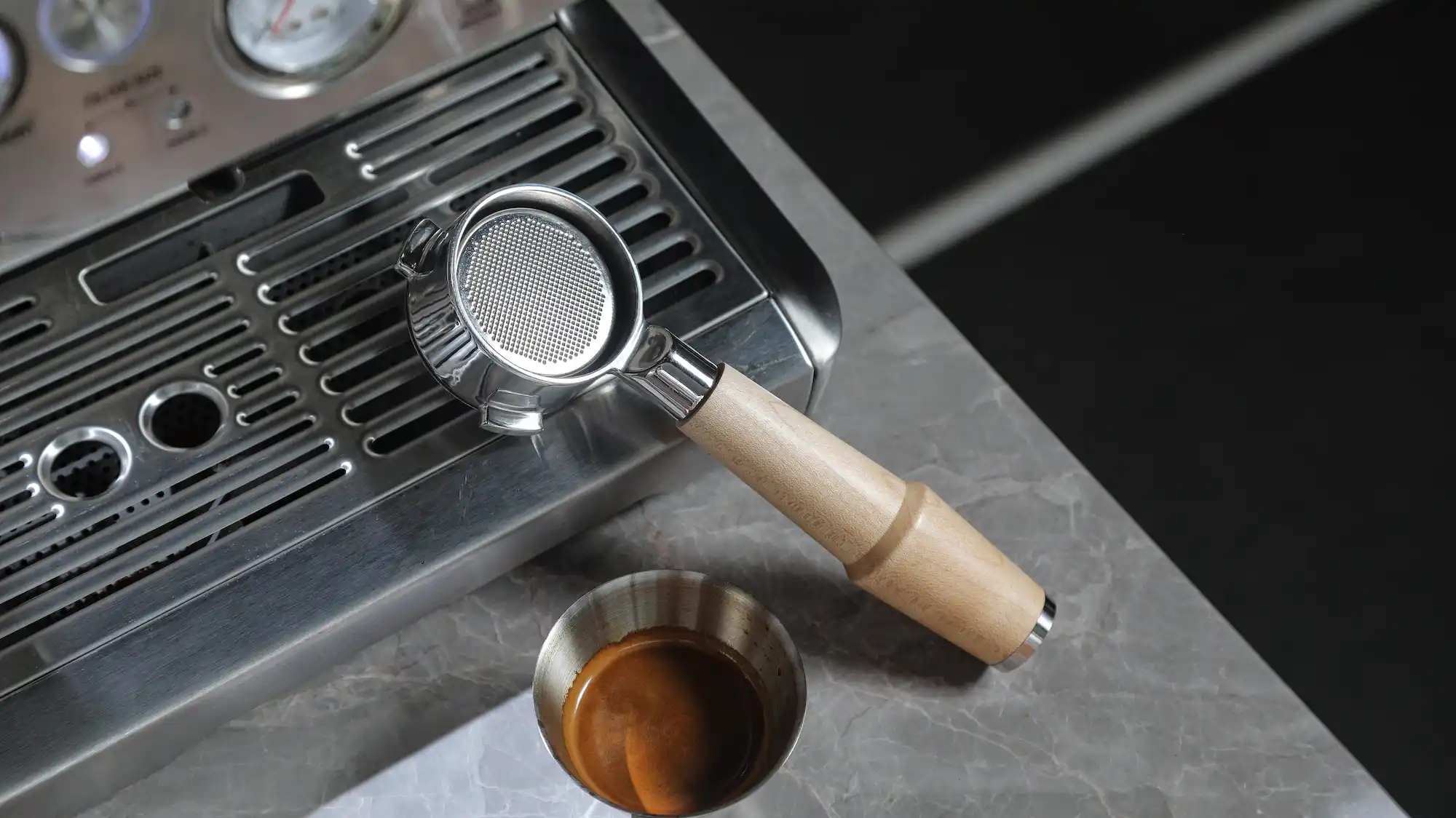 KNODOS 54mm Maple Bottomless Portafilter for Breville — 3-Ear, 18–21g Basket Included - 6