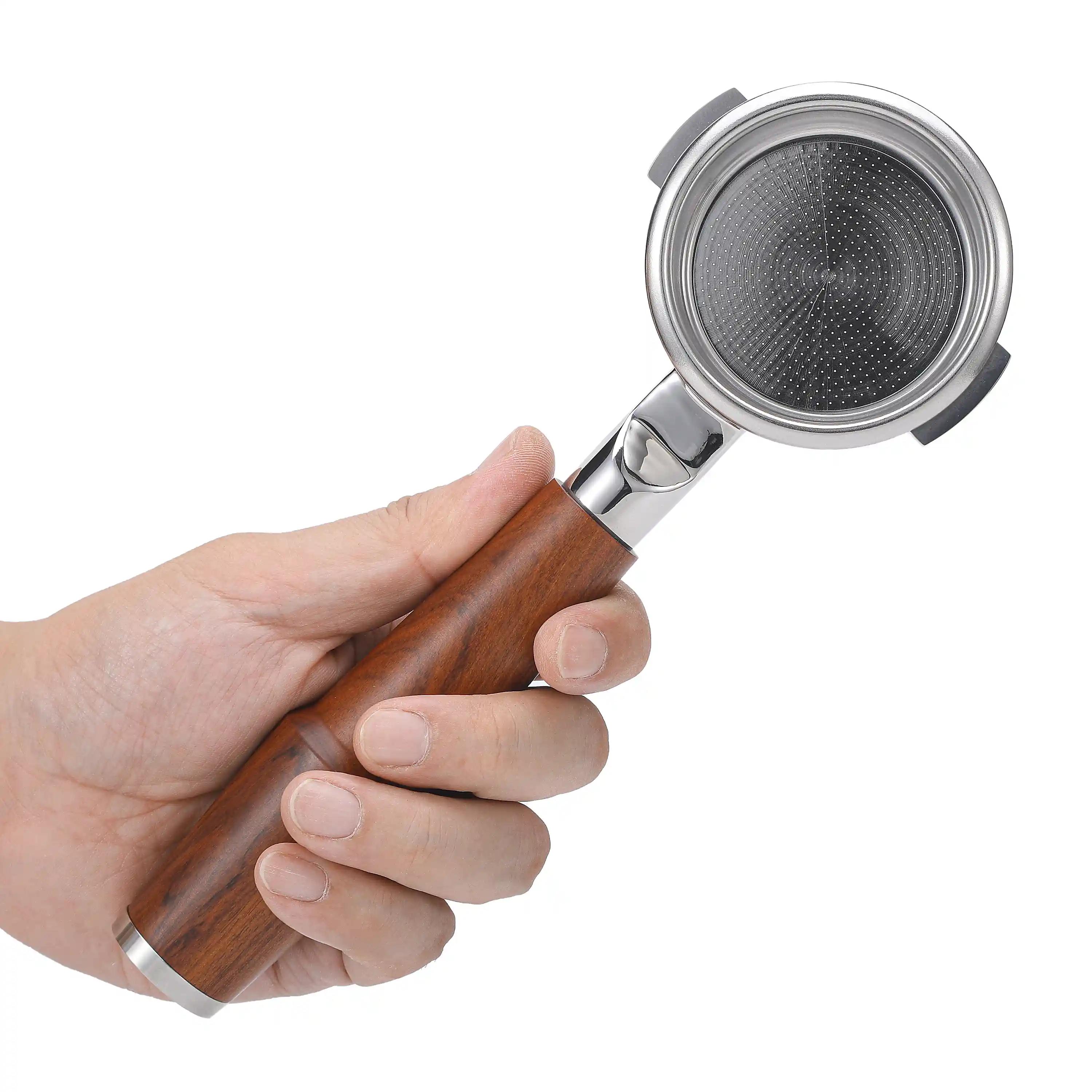 58mm Naked Portafilter Compatible with Breville Dual Boiler, Oracle, Oracle Jet Espresso Machines Rosewood Handle 2 Ears 18-21g Double Shot Filter Basket Included