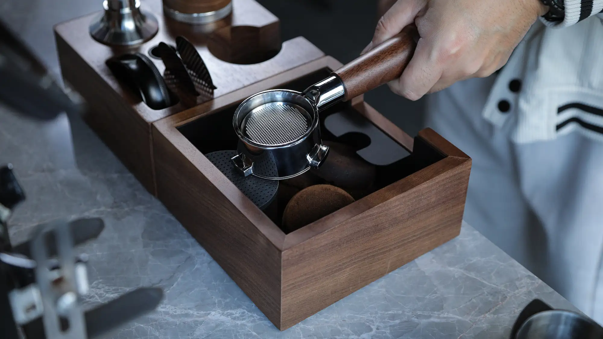 Wooden Espresso Knock Box Walnut Dump Bin for Coffee Grounds Disposal Durable, Shock-Absorbent  - 3